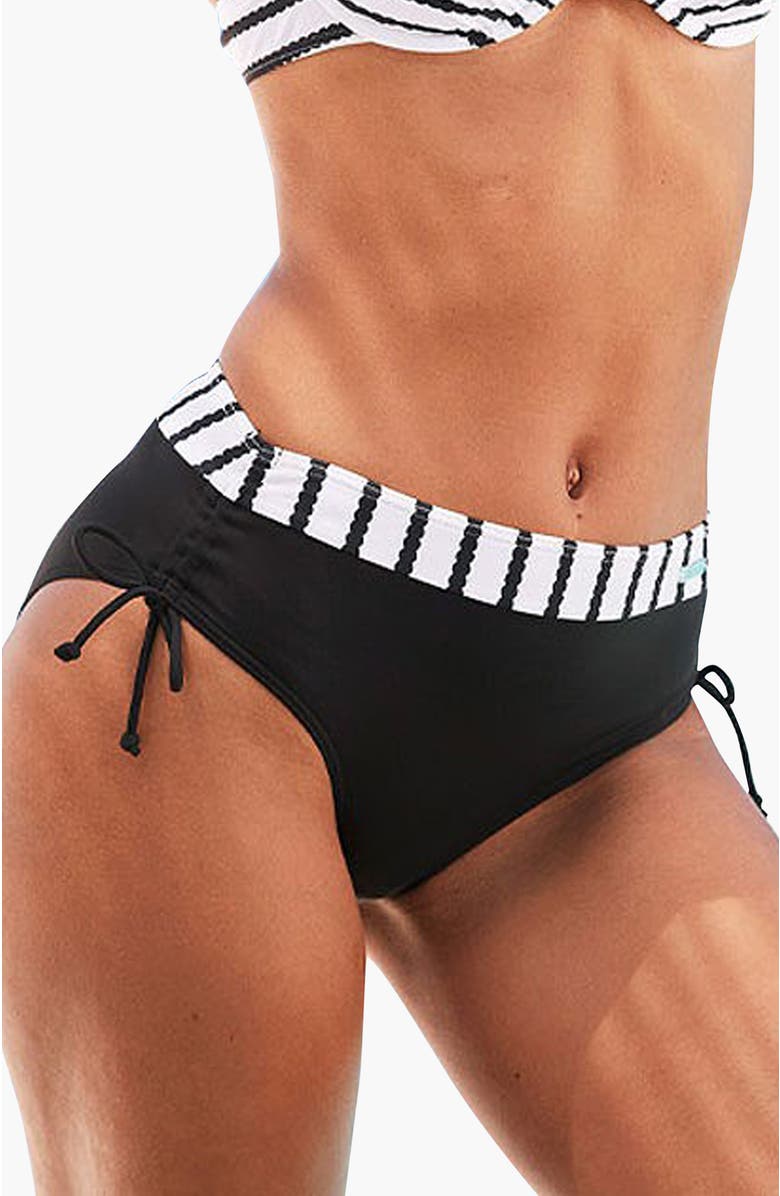 LASCANA Women's Side Tie Full Coverage Bikini Bottom, Main, color, Black & White