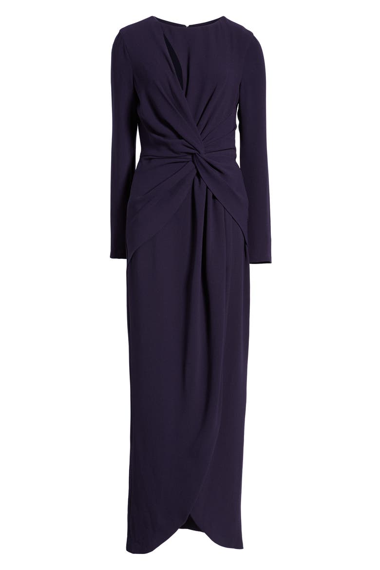 Naomi Long Sleeve Twist Crepe Gown, Alternate, color, BOYSENBERRY