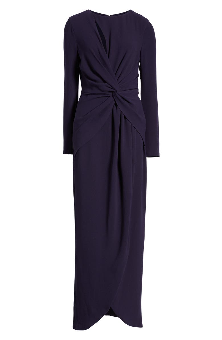 Dress the Population Naomi Long Sleeve Twist Crepe Gown, Alternate, color,