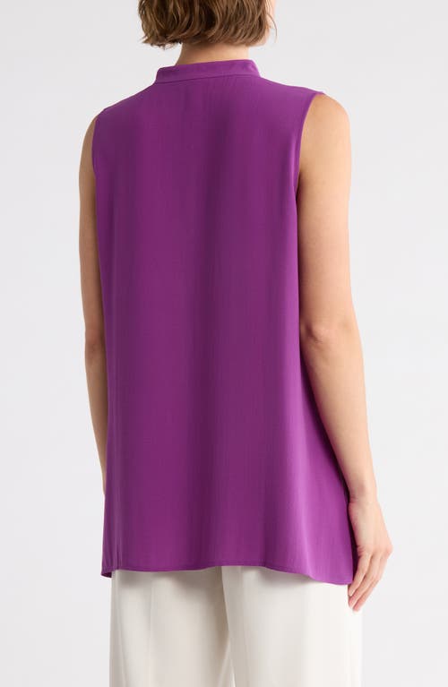 Eileen Fisher Band Collar Sleeveless Longline Silk Button-up Shirt