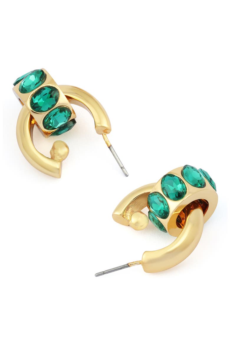 Rondelle Huggie Hoop Drop Earrings, Alternate, color, GREEN