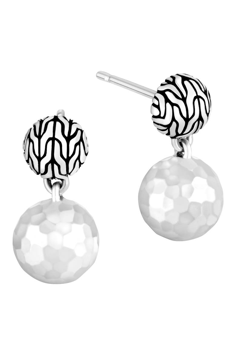 Hammered Drop Stud Earrings, Main, color, SILVER