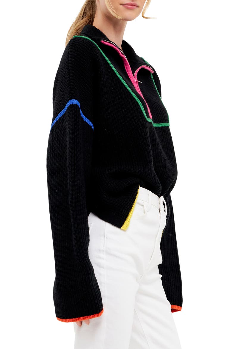 Color Accent Half-Zip Pullover, Alternate, color, BLACK MULTI