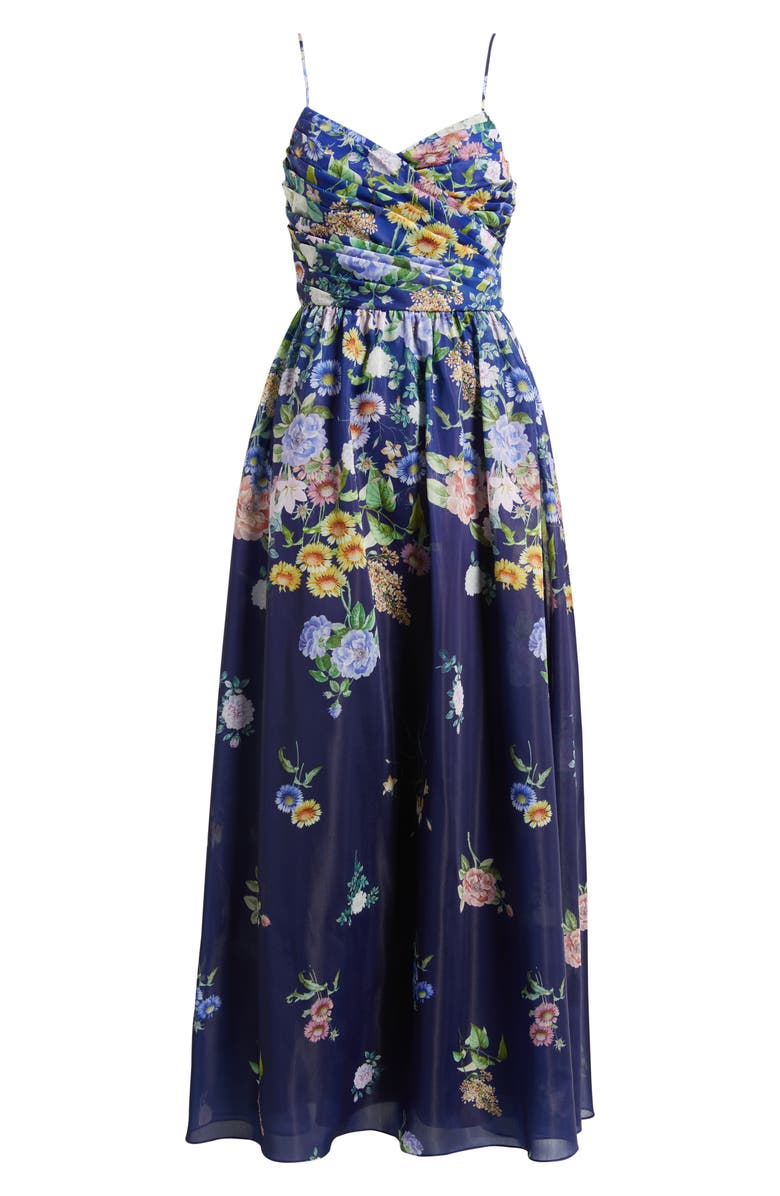 Tahari ASL Floral Silky Organza Cocktail Dress, Alternate, color, Navy Floral