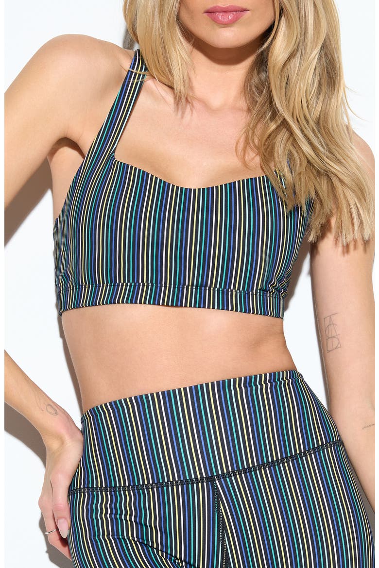Aura Stripe Longline Sports Bra, Main, color, BLACK