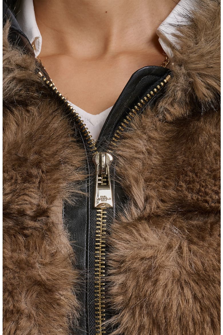 Hooded Grooved Faux Fur Jacket, Alternate, color, BROWN MULTI