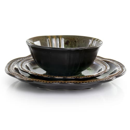 Elama Jade Waves 16 Piece Stoneware Dinnerware Set In Green