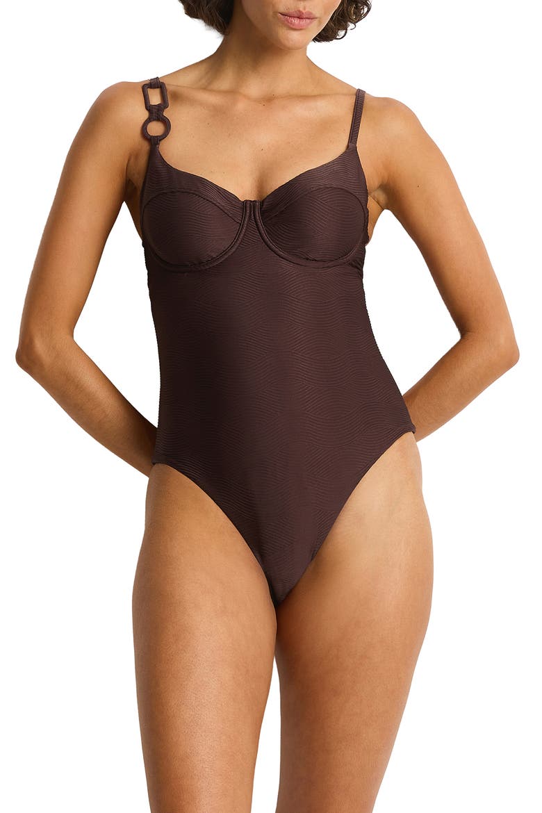 Zen Textured Balconette Underwire One-Piece Swimsuit, Main, color, COCOA