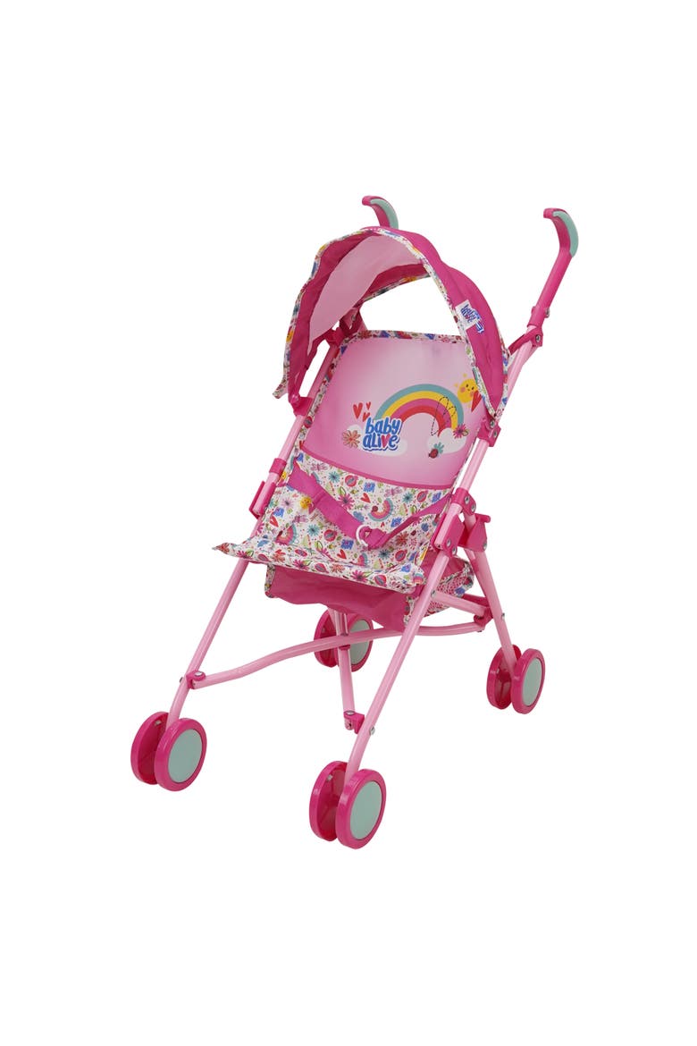 Doll Stroller Pink & Rainbow Fits Dolls Up To 24", Main, color, Pink