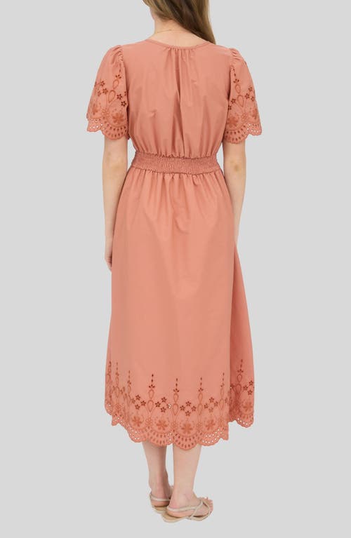 Blu Pepper Eyelet Tie Waist Maxi Dress In Brown