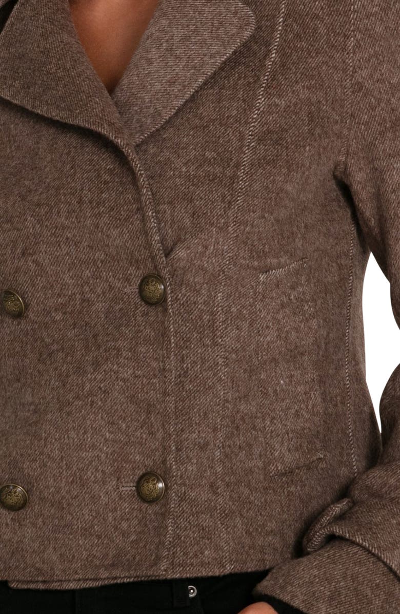 Belle & Bloom Better Off Military Wool Blend Crop Peacoat, Alternate, color, Walnut