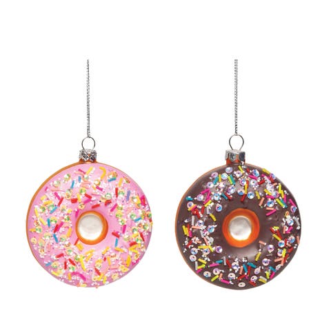 Strawberry & Chocolate Donut Glass Christmas Tree Ornament A/2