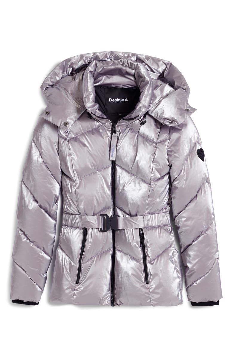 Desigual Quilted Puffer Coat with Removable Hood, Alternate, color, Pink