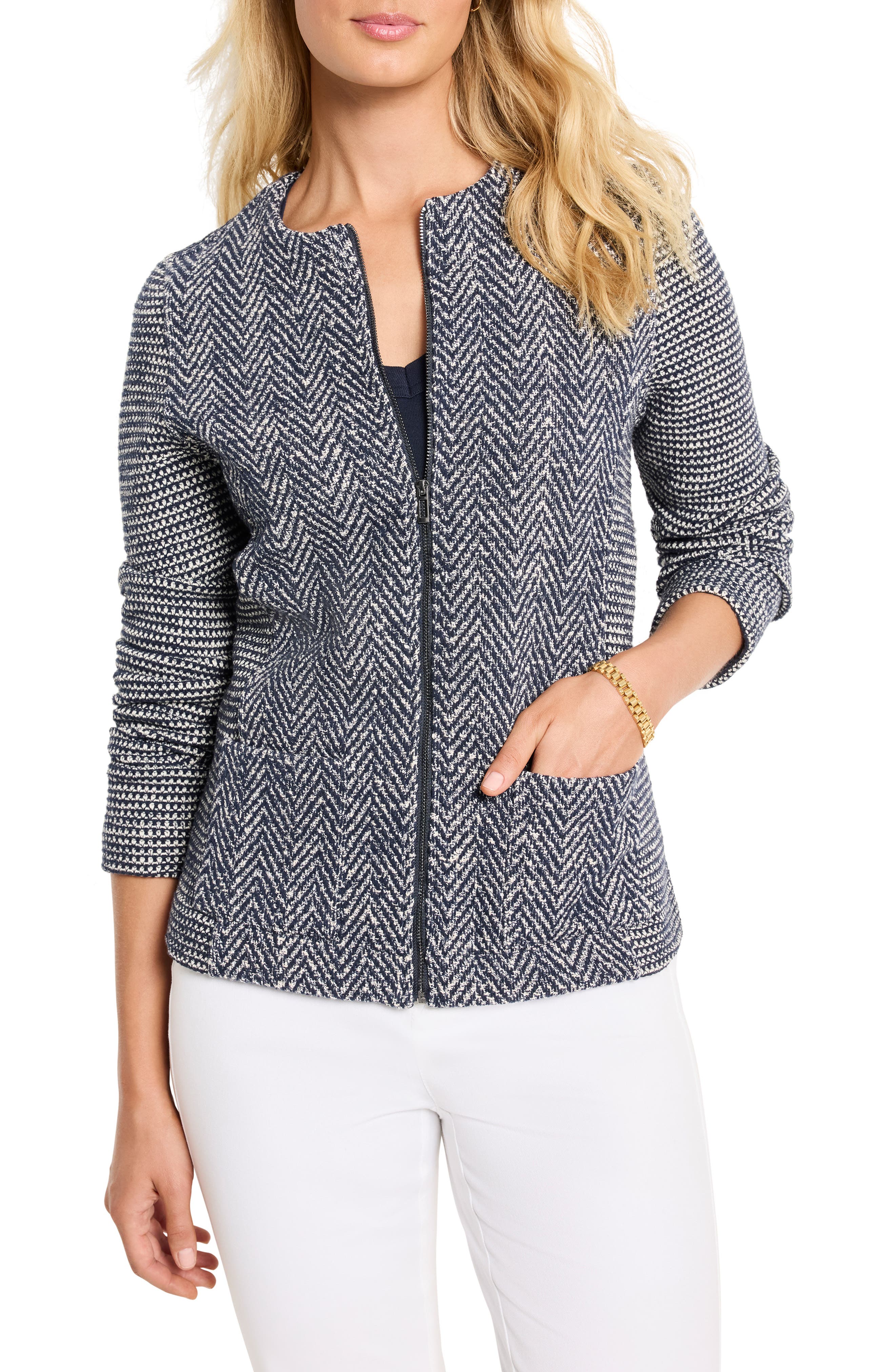 NIC+ZOE Mix Zip Front Knit Jacket