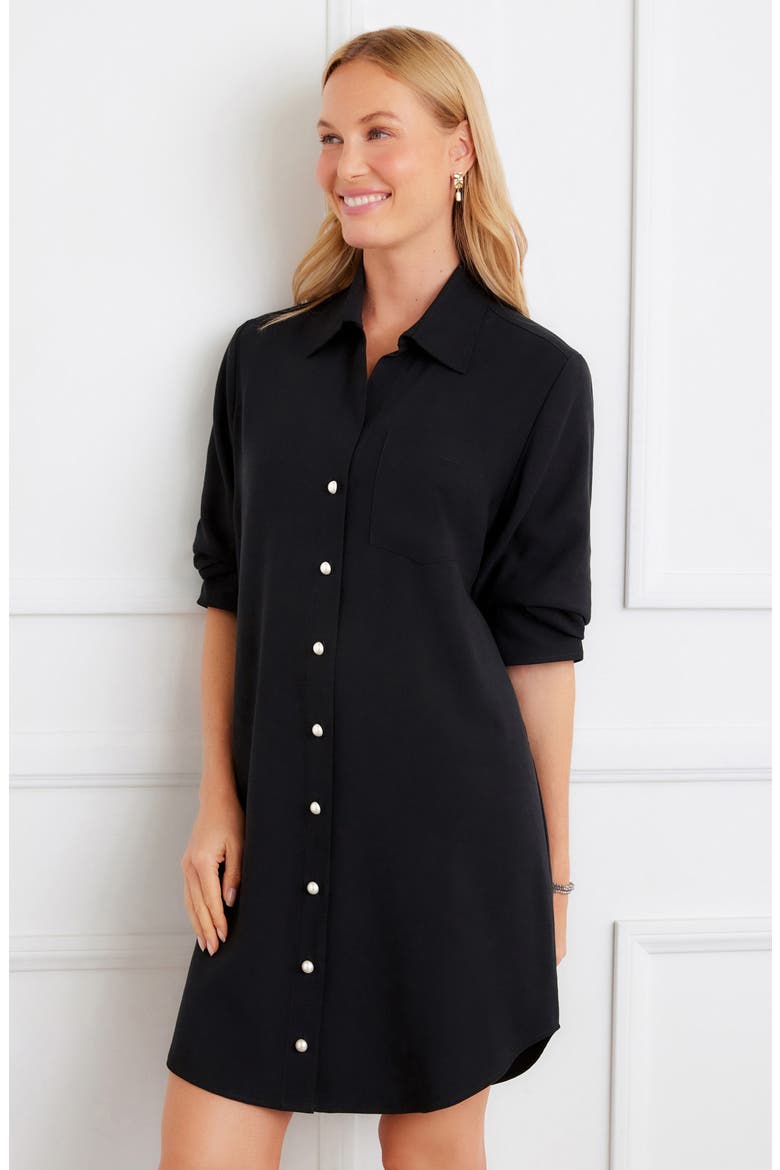 Ruched Sleeve Shirtdress, Alternate, color, BLACK