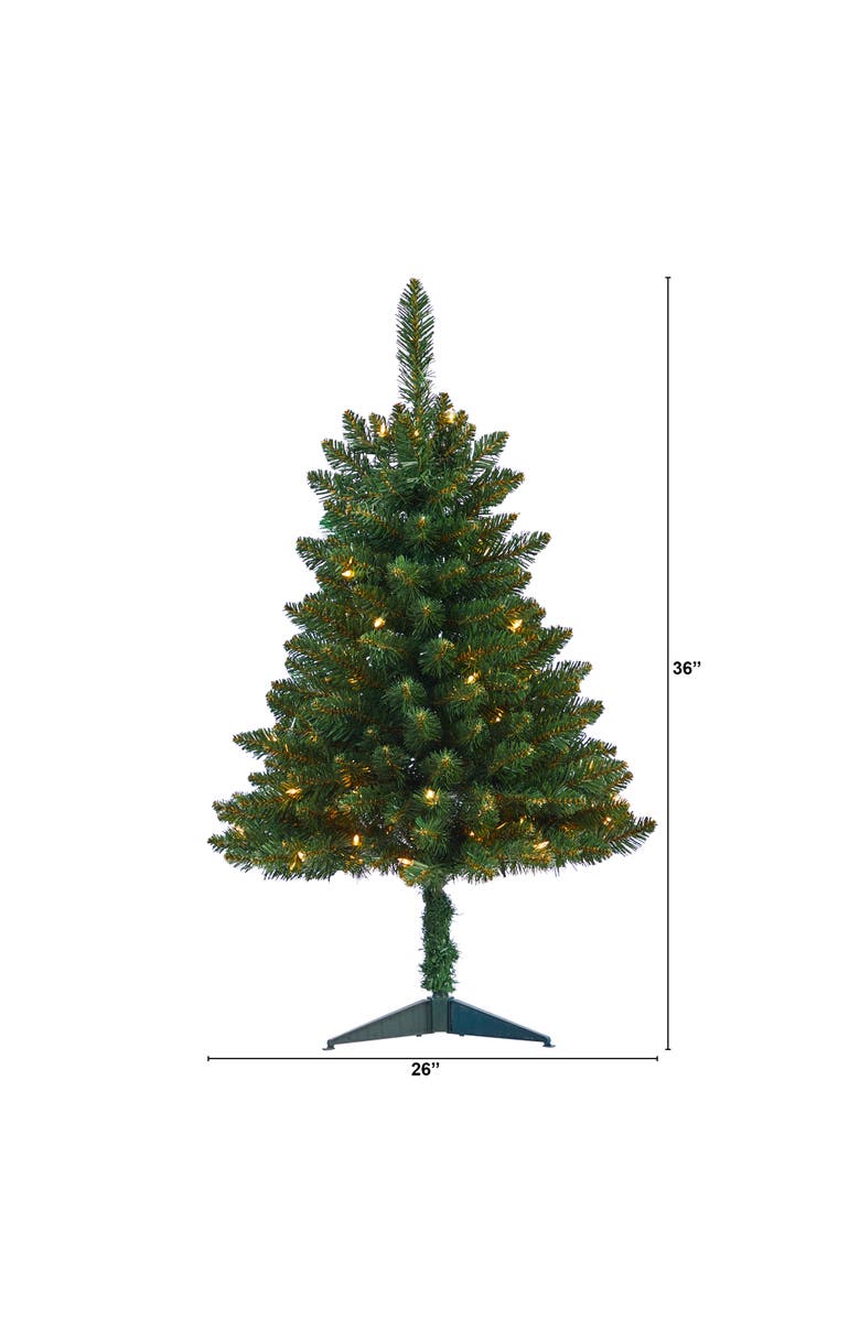 NEARLY NATURAL 3-ft Northern Rocky Spruce Artificial Christmas Tree with 50 Clear Lights and 154 Bendable Branches, Alternate, color, Green