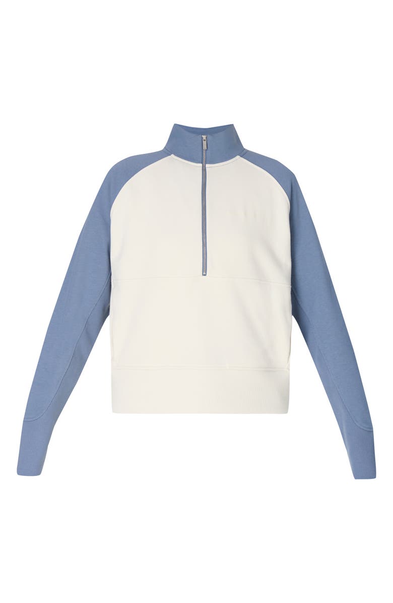 Sweaty Betty Revive Colorblock Half-Zip Cotton Blend Sweatshirt, Alternate, color, Luxe Blue