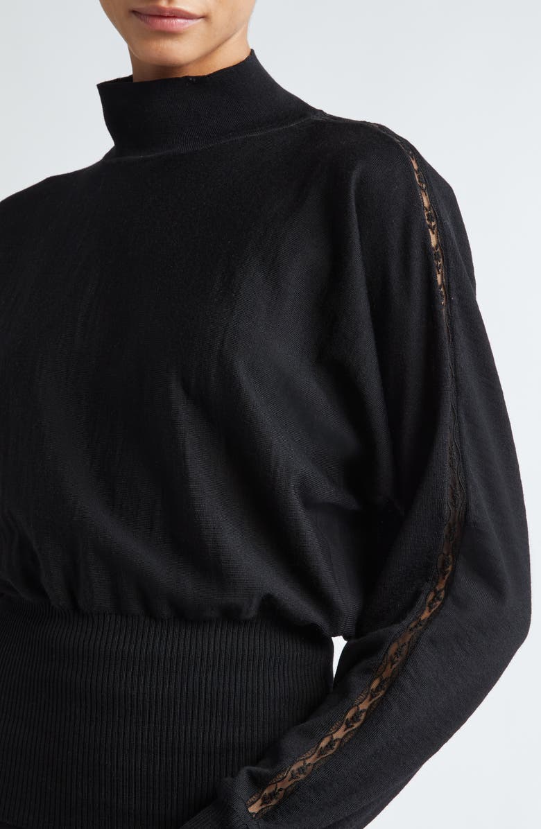 Max Mara Arda Lace Inset Virgin Wool Mock Neck Sweater, Alternate, color, 