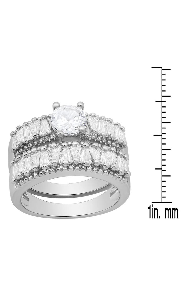 HMY JEWELRY Round & Tapered Baguette Cut Simulated Diamond Ring, Alternate, color, Silver