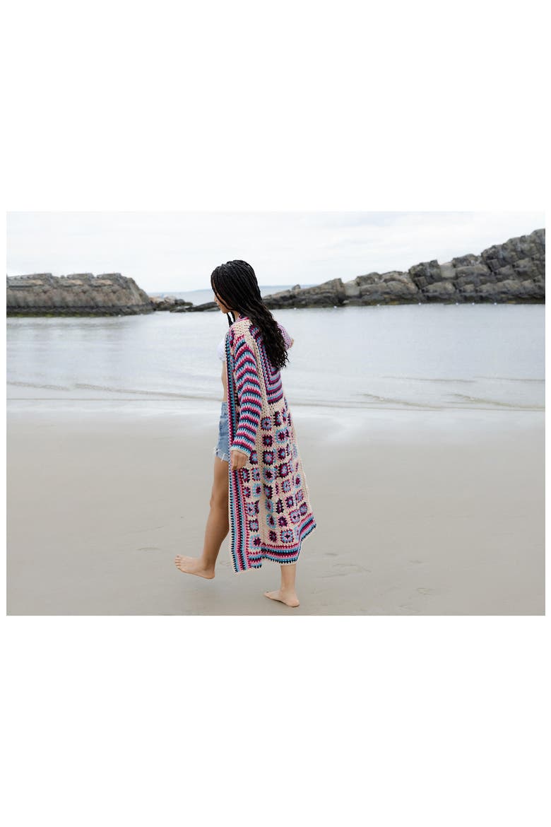 Granny Square Crochet Longline Cardigan, Alternate, color, PINK