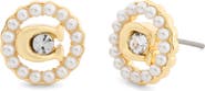 COACH Faux Pearl Logo Stud Earrings