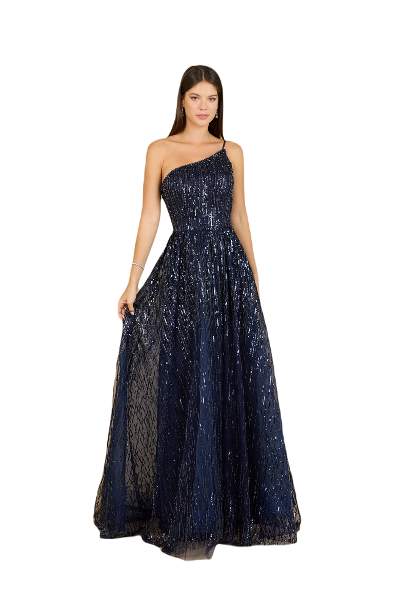 LARA New York One Shoulder Navy Ball Gown, Main, color, Navy