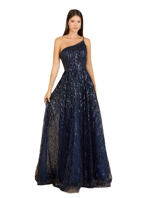 One Shoulder Navy Ball Gown