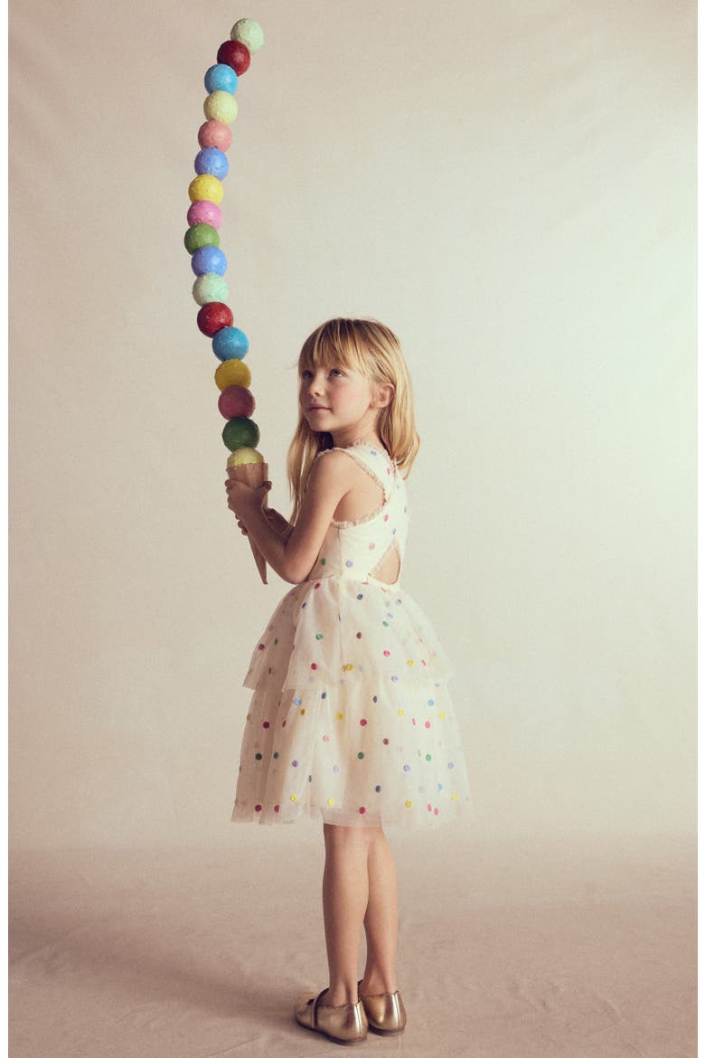 Kids' Open Crossback Stitched Dots Tiered Dress, Alternate, color, SOFT IVORY MULTI SPOT