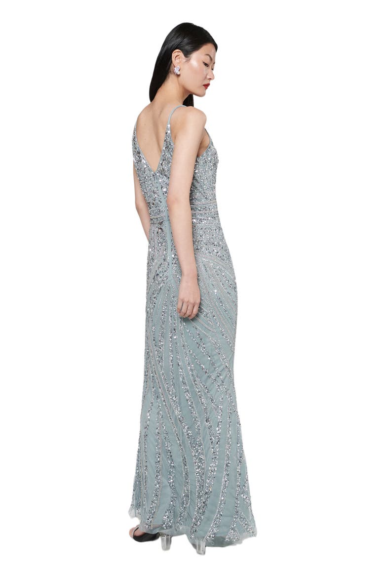 Occasion Embellished Sequin Beaded Strap Evening Dress, Alternate, color, MISTY GREY