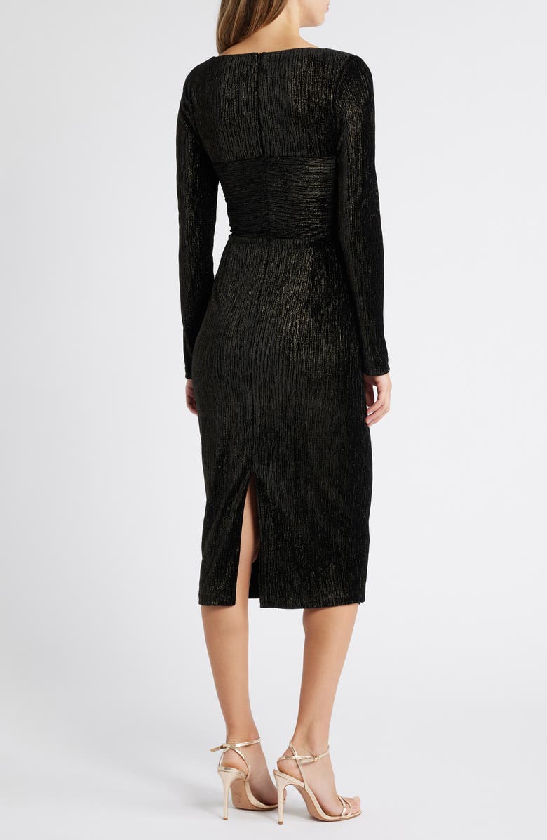 Black Halo Xander Metallic Long Sleeve Sheath Cocktail Dress, Alternate, color, Black Gold