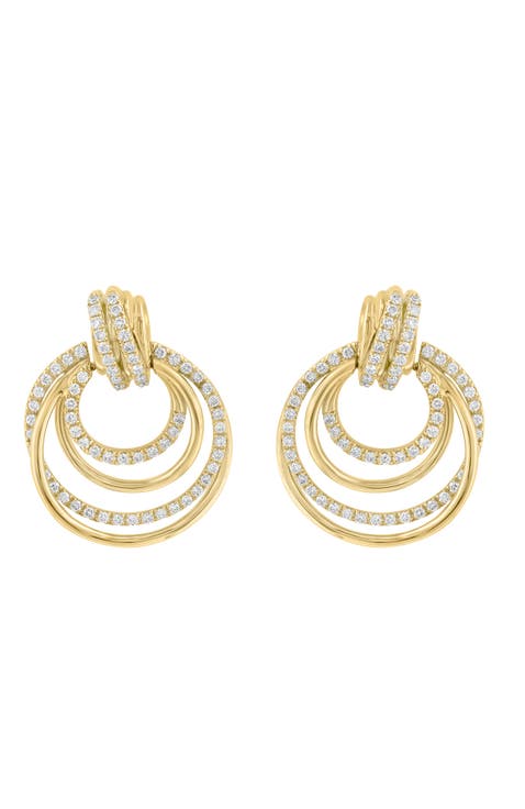 Triple Circle Diamond Drop Earrings in 14K Yellow Gold