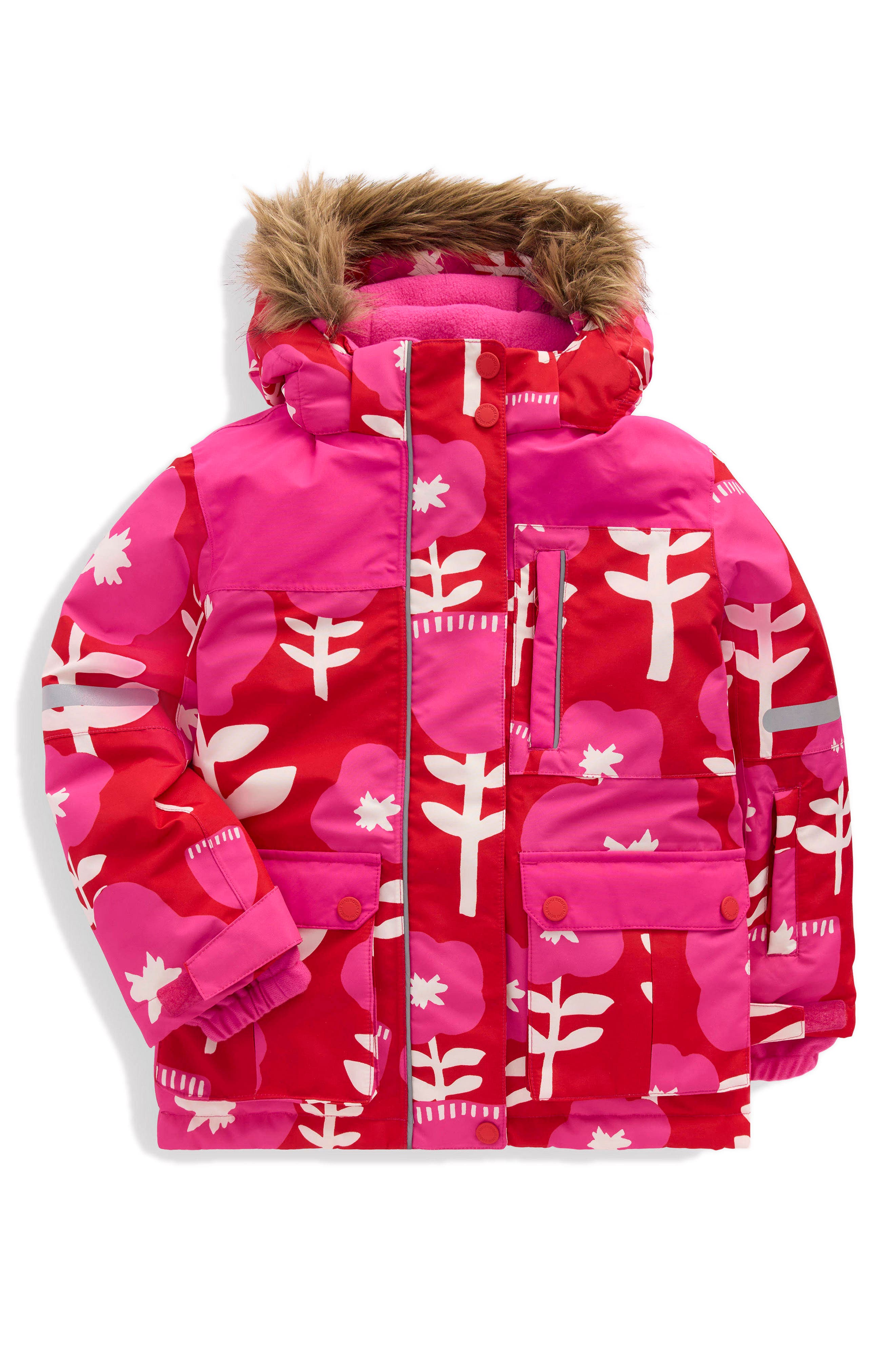 Mini Boden Kids' All Weather Faux Fur Trim Hooded Waterproof Coat