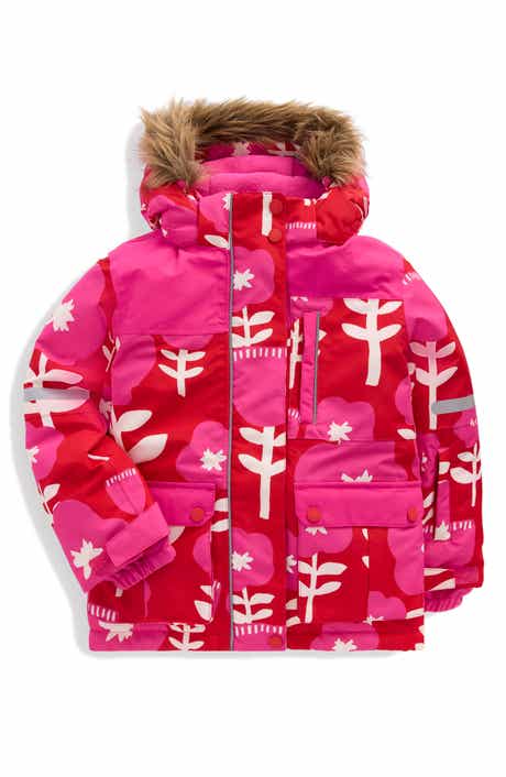 Mini Boden Kids' All Weather Faux Fur Trim Hooded Waterproof Coat