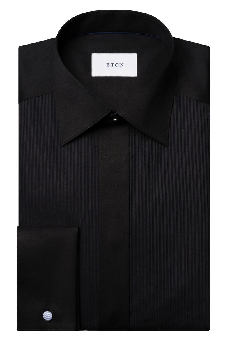 Slim Fit Cotton Plissé Tuxedo Shirt, Alternate, color, BLACK