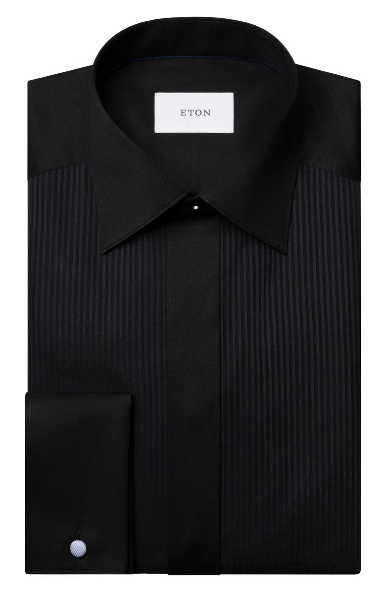Eton Slim Fit Cotton Plissé Tuxedo Shirt, Alternate, color, Black