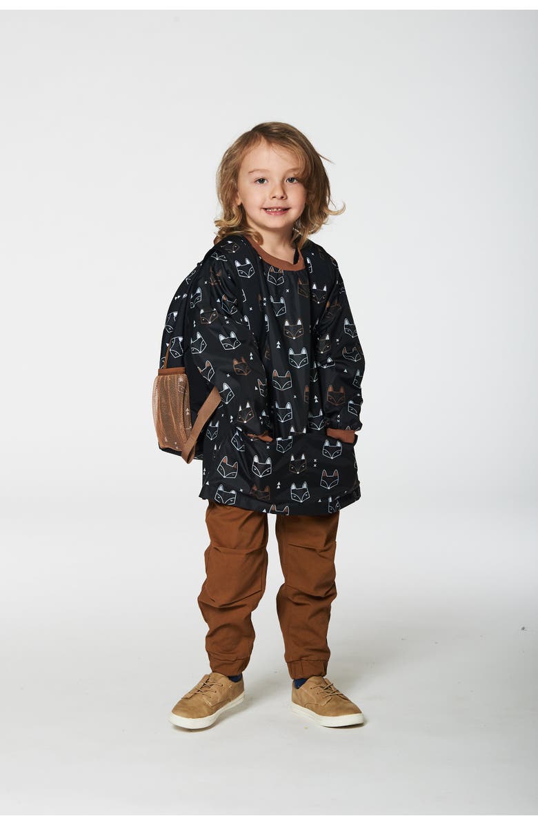 Deux par Deux Little Boy's School Apron Black Printed Fox, Alternate, color,