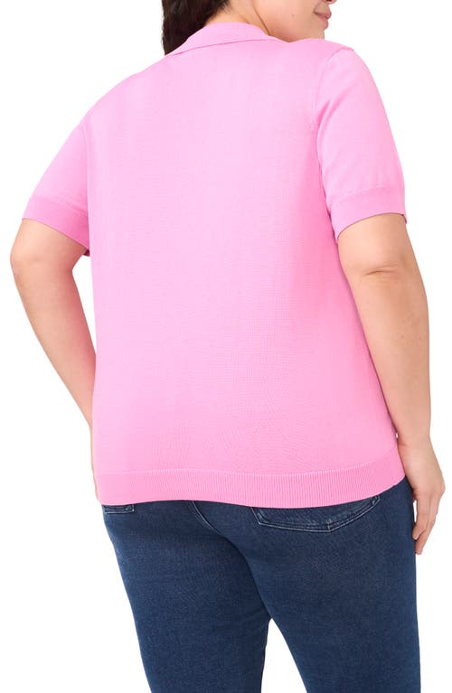 Shop Cece Short Sleeve Cotton Blend Polo Sweater In Bright Peony
