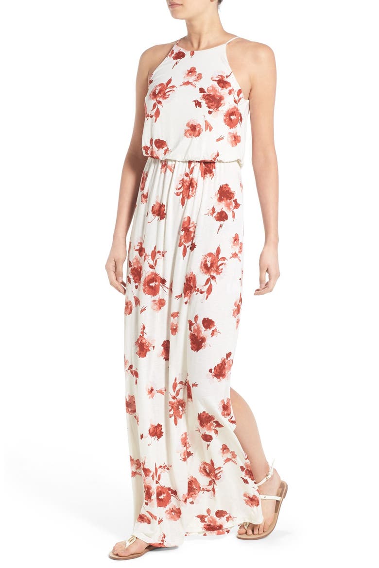 High Neck Maxi Dress, Alternate, color, CREAM / ROSE