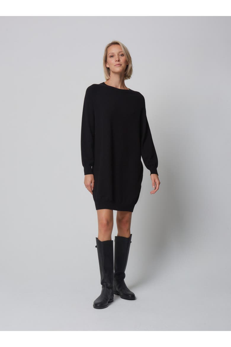 Organic Cotton Stretch Long Sleeve Crewneck Dress, Alternate, color, NOIR