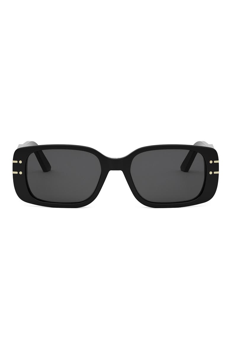 'DiorSignature S12I Rectangular Sunglasses, Main, color, SHINY BLACK / SMOKE