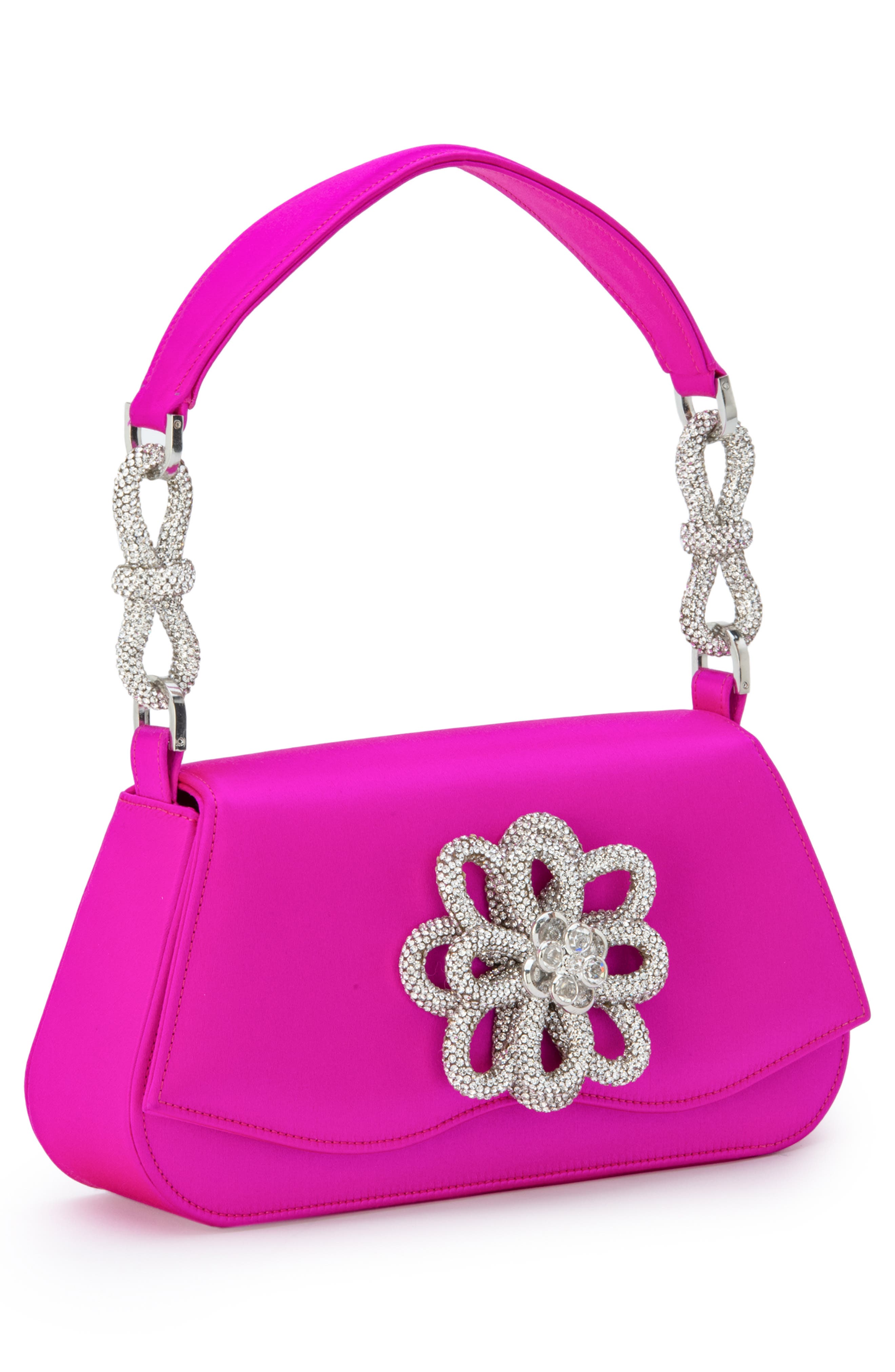 Mach & Mach Medium Carrie Crystal Flower Satin Shoulder Bag, Alternate, color, 