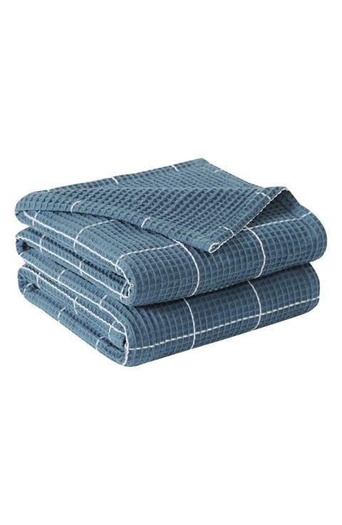 2-Piece Check Cotton Waffle Throw Blankets
