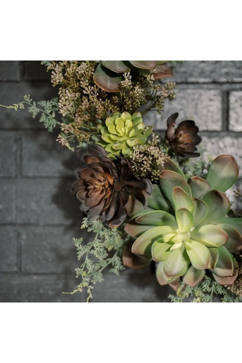 30" Artificial Eucalyptus and Succulent Wreath, Alternate, color, Green