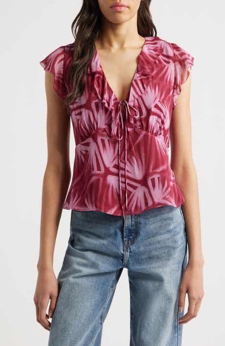 Rails Carmine Frond Print Flutter Sleeve Top