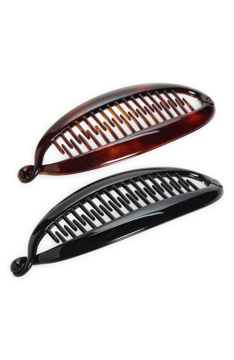 France Luxe Set of 2 Banana Clips, Main, color, Black/Tortoise