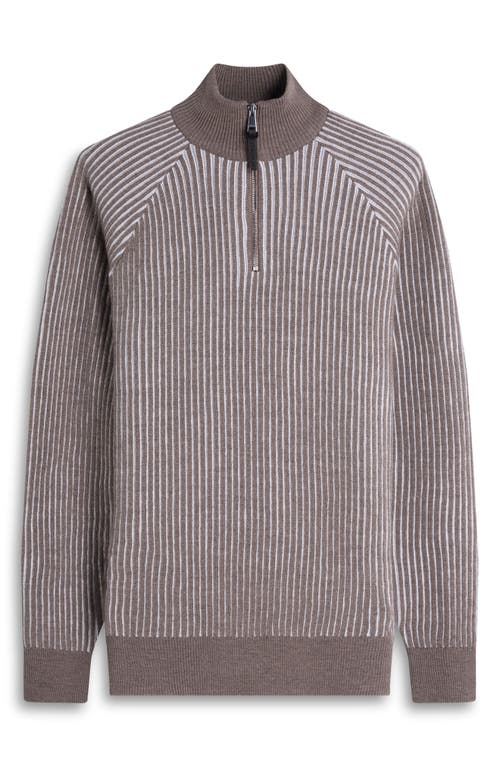 Bugatchi Merino Wool Quarter Zip Polo Sweater In Brown