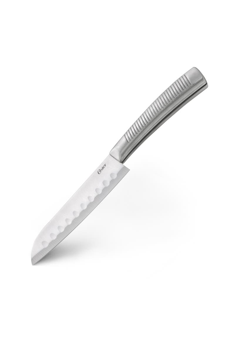 2pc Stainless Steel Santoku Knife Set Ridged Handles, Alternate, color, Silver
