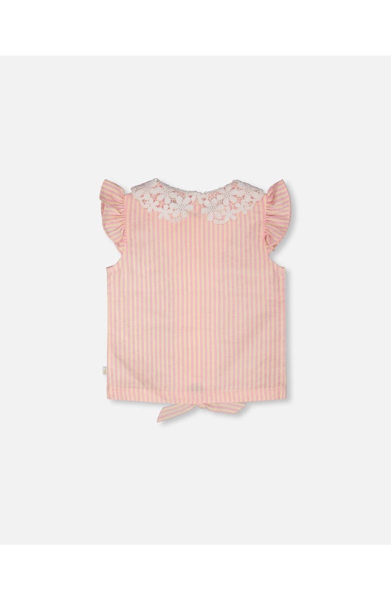 Deux par Deux Crochet Collar Stripes Sleeveless Shirt, Alternate, color, Pink &Yellow Stripes