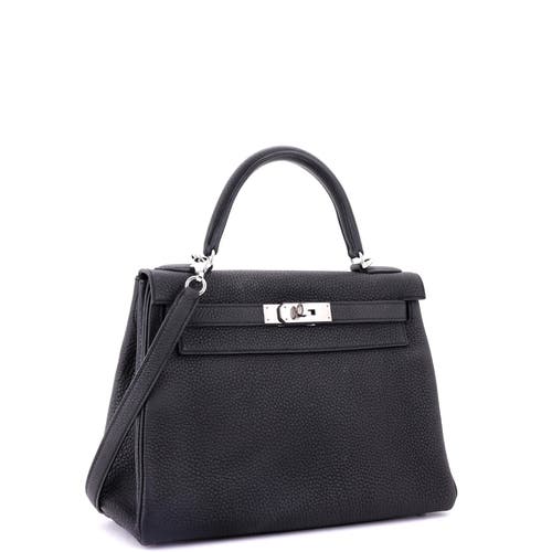 Pre-owned Hermes  Hermes Kelly Handbag Black Togo With Palladium Hardware 28 In Black