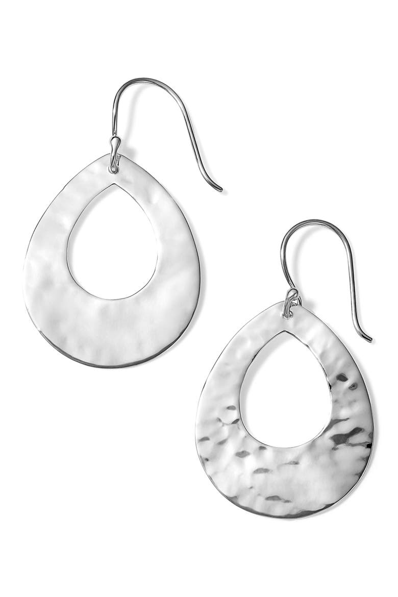 Classico Crinkle Small Open Teardrop Earrings, Main, color, SILVER